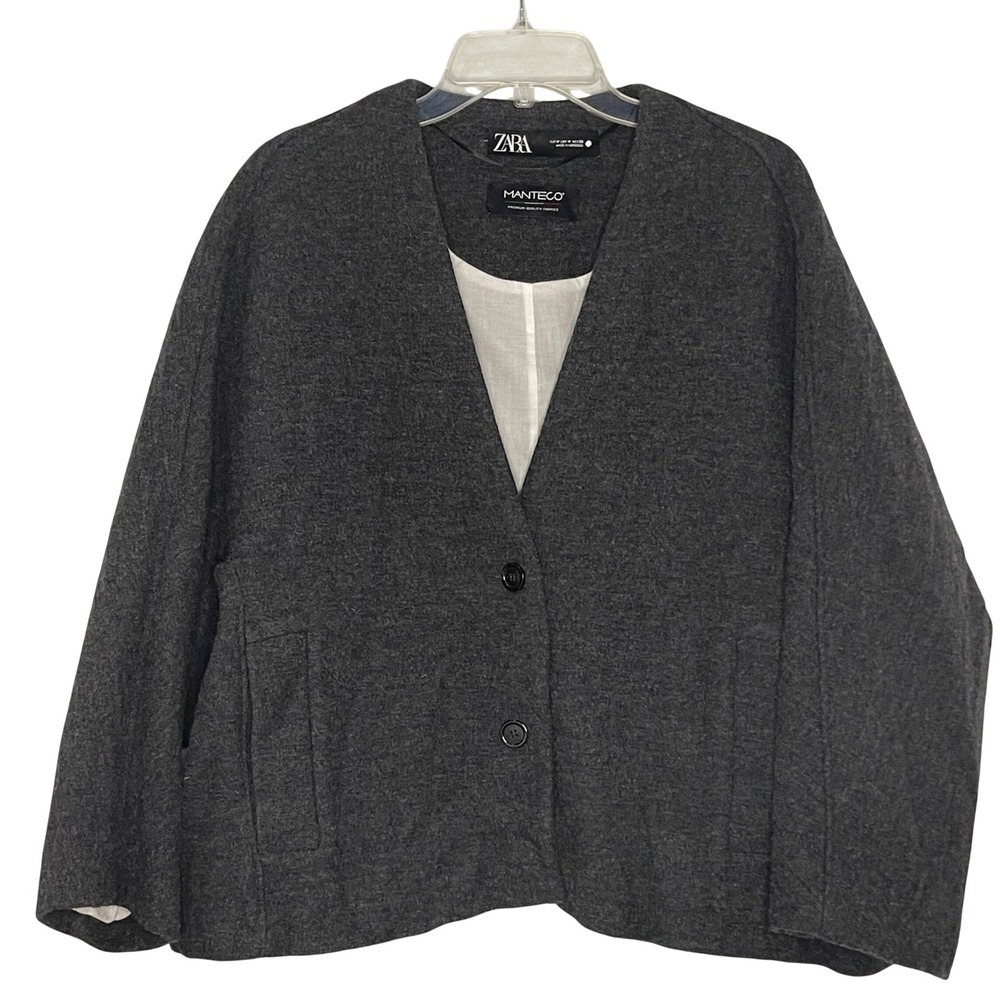 Zara ZW Collection Medium Gray Manteco Wool Blend Cardigan Jacket 8839/791